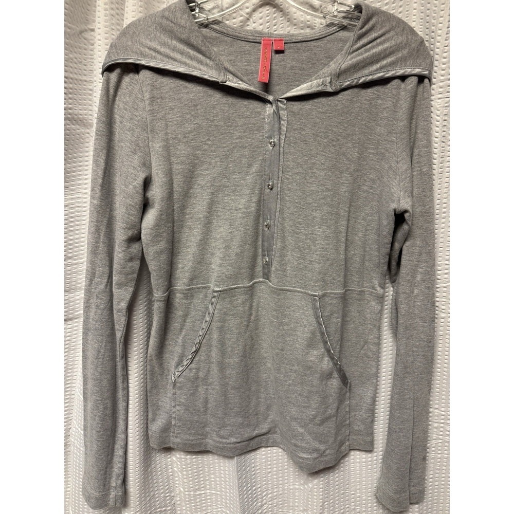 Charoltte Women's Grey Rhinestone Button‎ Lightweight Front Pocket Hoodie Size L